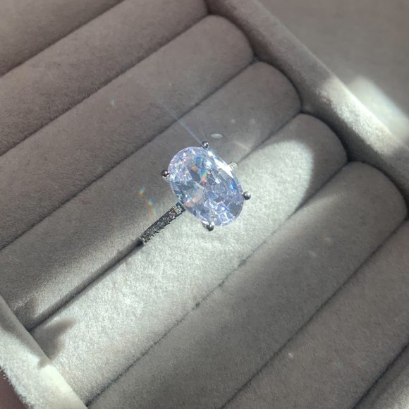 NEW 5CT Oval Cut Halo Diamond Sterling Silver - Picture 7 of 16